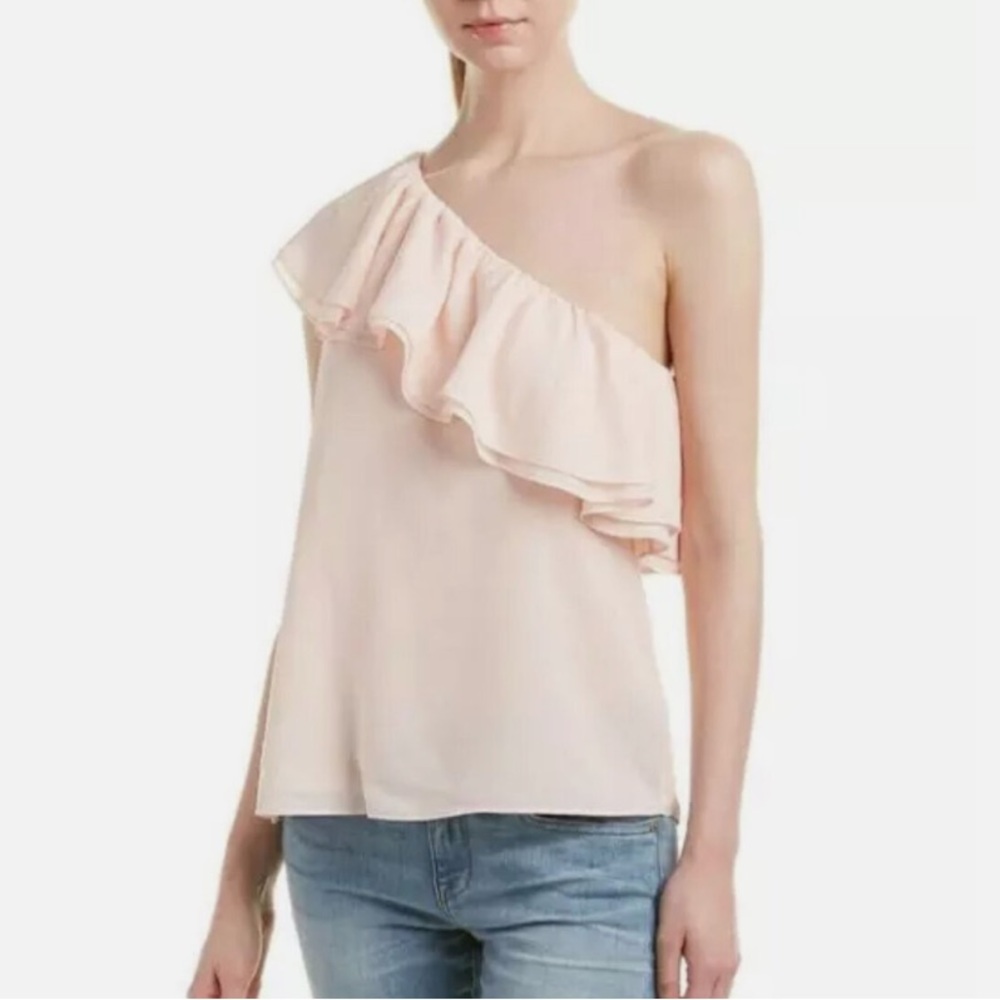 Rebecca Taylor Asymmetric One Shoulder Silk Ruffle Blouse